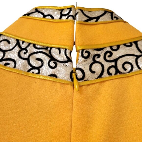 Golden Brocade Mandarin Qipao Dress – Elegant Cheongsam style Formal Wear - Picture 6 of 12